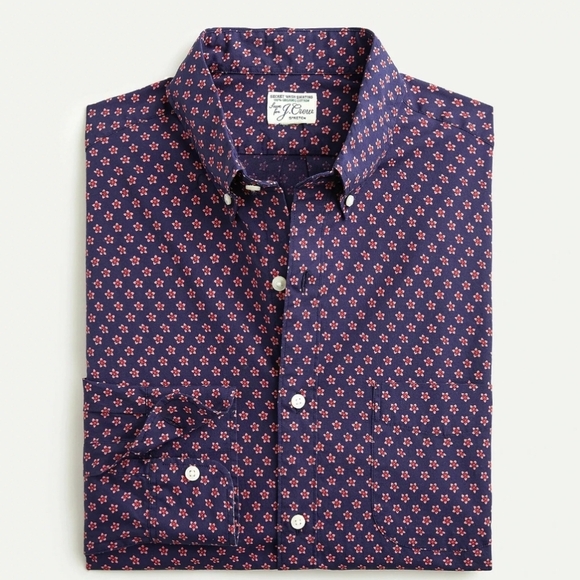 J. Crew Organic Cotton Slim Untucked Stretch Secret Wash Sleeved Floral Shirt - Picture 1 of 13